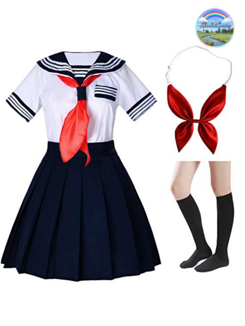 Japanese School Girl Sailor Uniform Cosplay Costume 5-Piece Set with Socks
